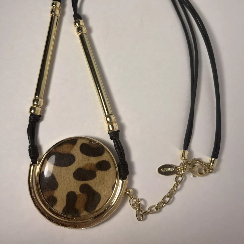 Chico’s 35 Inch Gold Toned Cheetah Print Statement Necklace